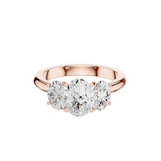 1.78 TCW Exclusive Three Stone Oval Cut Lab Grown Diamond Ring in Classic Gold Setting
