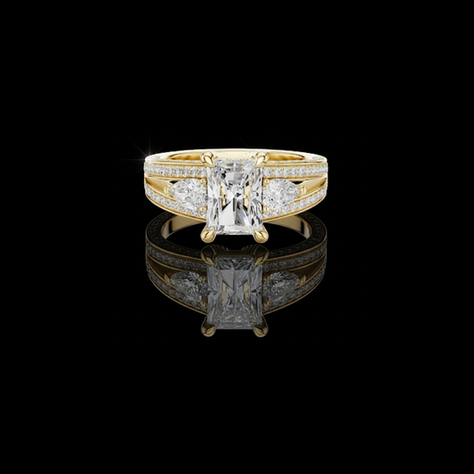 2.50 CT Opulent Radiant Cut Lab Grown Diamond Three Stone Bridal Ring Set with Pave Diamond Accents