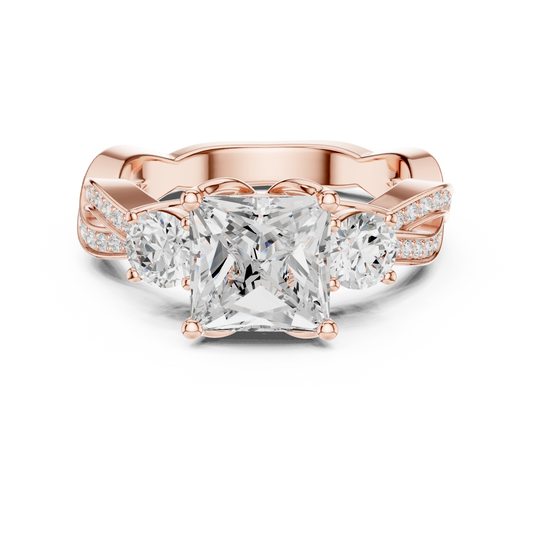 2.5 CT Majestic Princess Cut Three Stone Moissanite Diamond Ring in Gold For Engagement