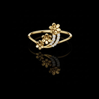 0.35 TCW Radiant Triple-Flower Ring with Round Lab Grown Diamond-Accented Curved Stems