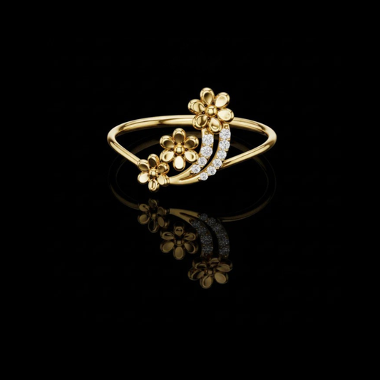 0.035 TCW Radiant Triple-Flower Ring with Round Lab Grown Diamond-Accented Curved Stems