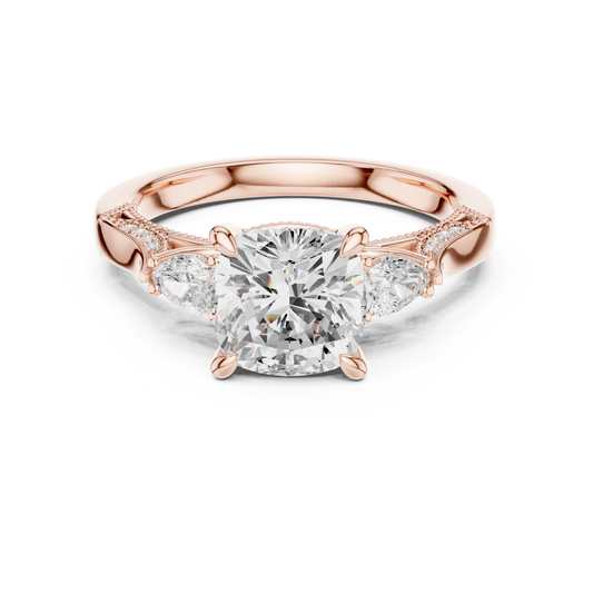 Cushion Cut Three Stone Lab Diamond Wedding Bridal Ring - view 2
