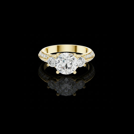 2.00 CT Finely Crafted Three Stone Round Cut Lab Grown Diamond Ring with Pave Accents For Love