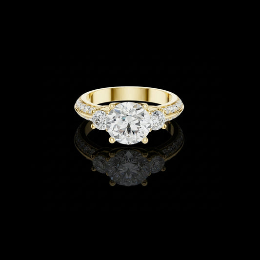 2.00 CT Finely Crafted Three Stone Round Cut Moissanite Diamond Ring with Pave Accents For Love
