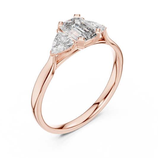 Emerald Cut Moissanite Rings with Trillion Side Stones - view 3