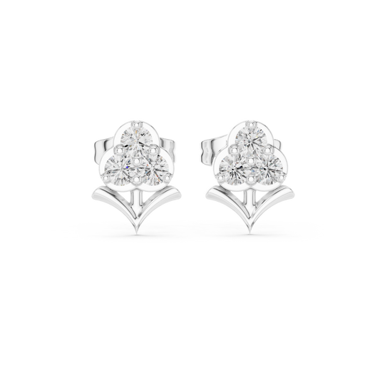 Stem Motif Floral Clover Round Triple Cluster Earring - view 3