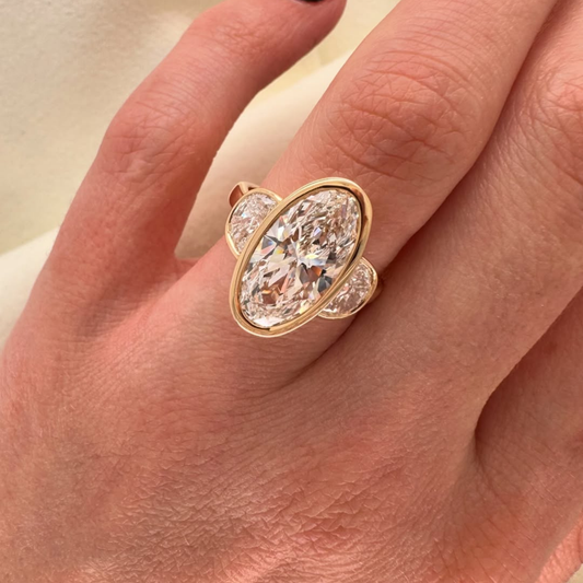 4.00 CT Iconic Oval Cut Lab Grown Diamond Three Stone Bezel Set Engagement Ring Luxury Statement Jewelry