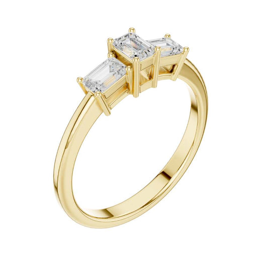 Emerald Cut Three Stone Lab Diamond Ring with Baguette Side Stones - view 4