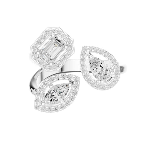 Mixed Cut Halo Lab Diamond Open Bypass Wedding Ring - view 3