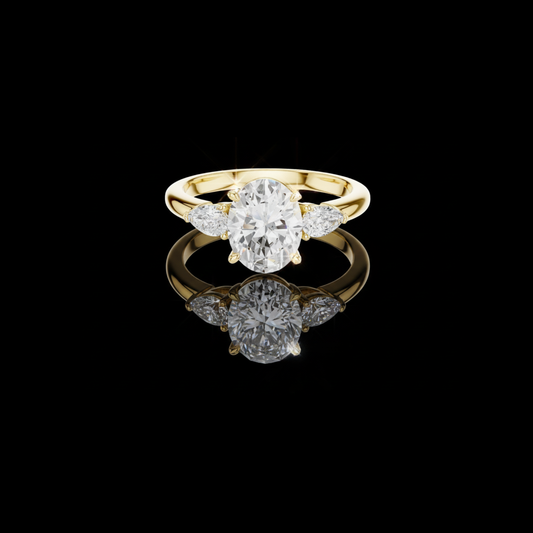 2.00 CT Stylish Oval Cut Three Stone Moissanite Diamond Ring with Pear Cut Side Diamonds