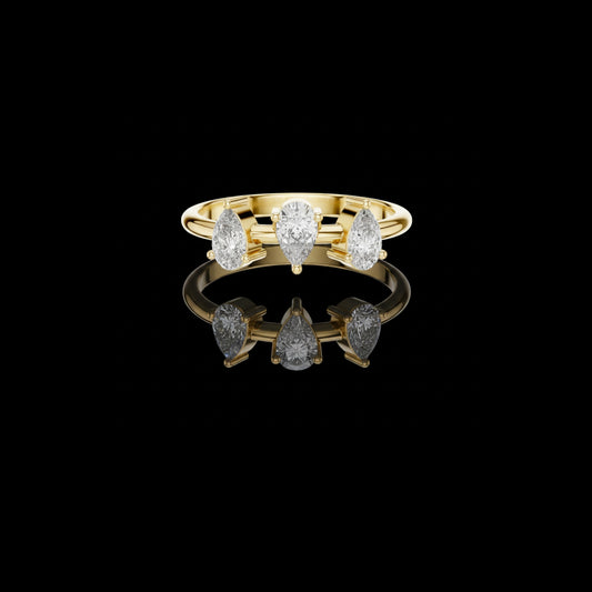 0.50 TCW Contemporary Three Stone Ring Featuring Pear Cut Moissanite Diamond in a Floating Bar Setting