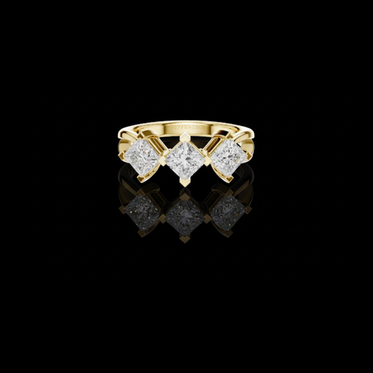 1.31 TCW Elegant Three Stone Ring with Brilliant Princess Moissanite Diamonds in a Sleek Prong Setting