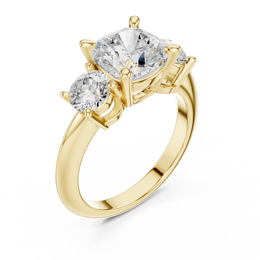 Three Stone Cushion Cut Lab Diamond Wedding Bridal Ring - view 3