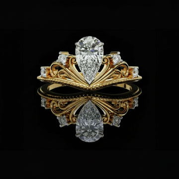 1.00 CT Classic Moissanite Diamond Vintage Pear Cut Tiara Crown Royal Statement Wedding Ring for Her