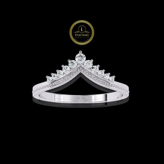 Round Lab Diamond Tiara Chevron Minimal Wedding Band - view 3