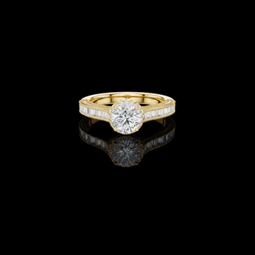 1.50 CT Elegant Ring with Round Lab Grown Diamond and Baguette Accent Stone Design