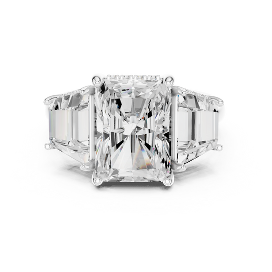 Radiant Cut Lab Diamond Engagement Ring with Trapezoid Diamonds - view 3