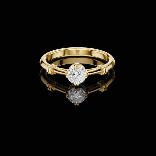 0.35 TCW Solitaire Moissanite Diamond Ring with Sculpted Band Detailing in Lustrous