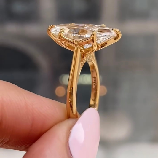 Marquise Cut Lab Diamond Cathedral Solitaire Engagement Ring - view 3