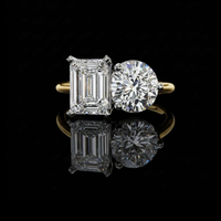 4.50 TCW Contemporary Round & Emerald Lab Grown Diamond Sleek Gold Wedding Ring
