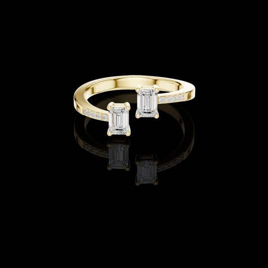 4.90 CT Unique Toi et Moi Ring Featuring Dual Emerald Cut Moissanite Diamonds and Pave Detail