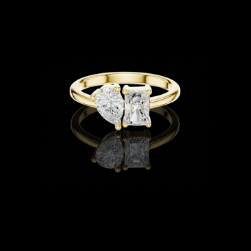 4.00 TCW Elegant Toi et Moi Lab Grown Ring Featuring Classic Pear Shaped and Emerald Cut Diamonds