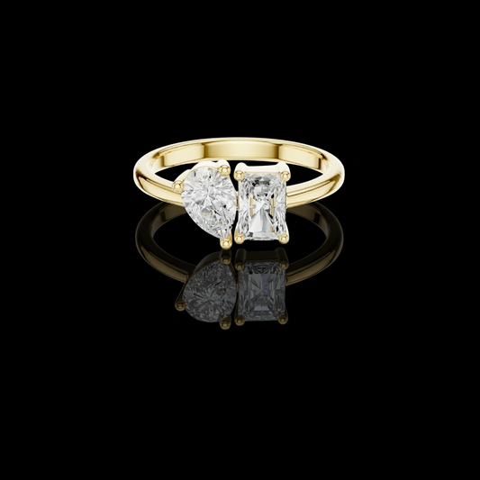 1.14 TCW Elegant Toi et Moi Lab Grown Ring Featuring Classic Pear Shaped and Emerald Cut Diamonds