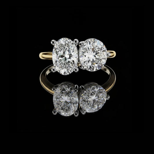 1.65 CT Classic Round & Oval Cut Lab Grown Diamond Toi et Moi Ring with Prong Setting By Ivevar