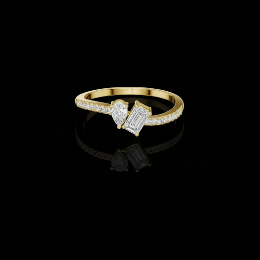 0.34 TCW Exclusive Toi et Moi Moissanite Ring with Pear Cut and Emerald Cut Diamonds