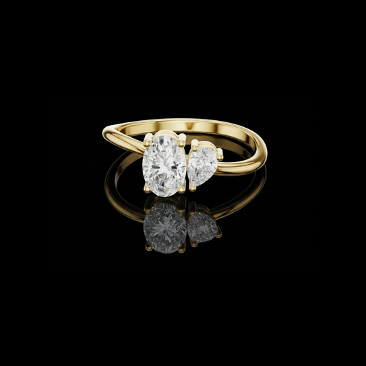 0.65 TCW Premium Toi et Moi Lab Grown Diamond Ring with Oval and Pear Cut in Polished Gold