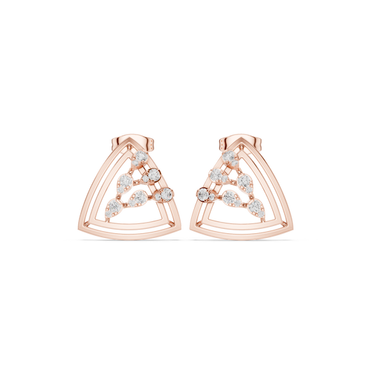 0.36 TCW Modern Geometric Triangle Round Cut Moissanite Diamond Stud Earrings with Open Frame Design For Surprise