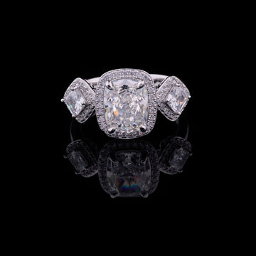 3.00 CT Exquisite Cushion Cut Lab Grown Diamond Halo Ring with Trapezoid Side Stones