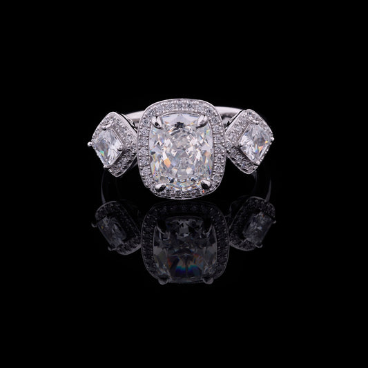 3.00 CT Exquisite Cushion Cut Lab Grown Diamond Halo Ring with Trapezoid Side Stones