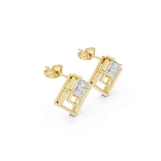 1.6 TCW Artfully Moissanite Princess Cut Modern Geometric Diamond Stud Earrings For Good Time