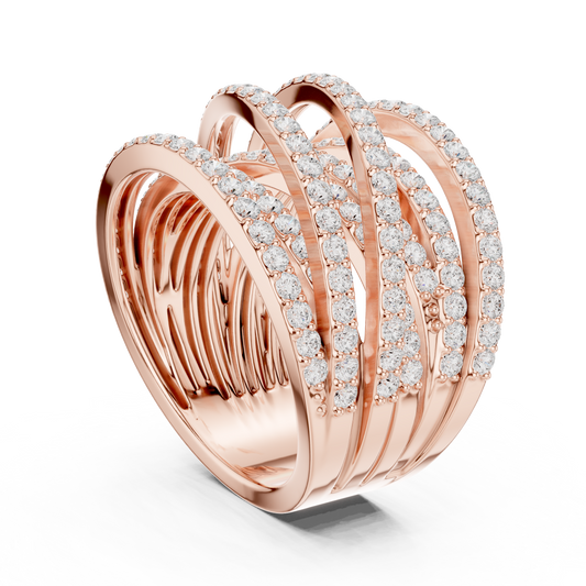 Round Cut Lab Diamond Multi Row Crossover Statement Ring - view 2