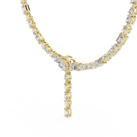 Halo Oval Y Necklace with Mixed Cut Drop Pendant - view 2
