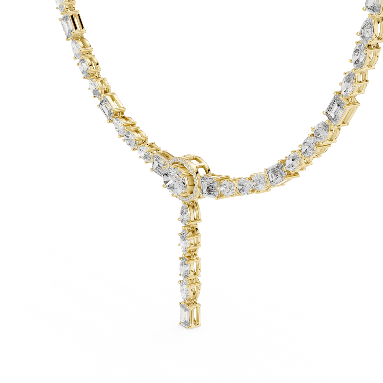 Halo Oval Y Necklace with Mixed Cut Drop Pendant - view 2