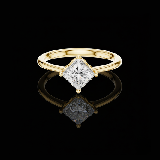 0.78 TCW Shiny Princess Cut Moissanite Diamond Solitaire Dainty Engagement Ring Unique Modern Design For Her