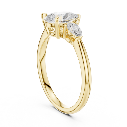 Pear Cut Three Stone Lab Diamond Ring with Marquise Side Stones - view 2