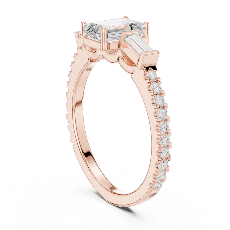 Emerald with Baguette Three Stone Moissanite Engagement Ring - view 2