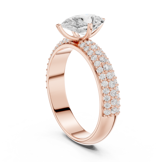 Pear Cut Lab Diamond Bridal Ring with Triple Row Band - view 2