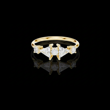 1.50 TCW Modern Moissanite Ring with Central Round Diamond and Triangle Cut Diamond Accents