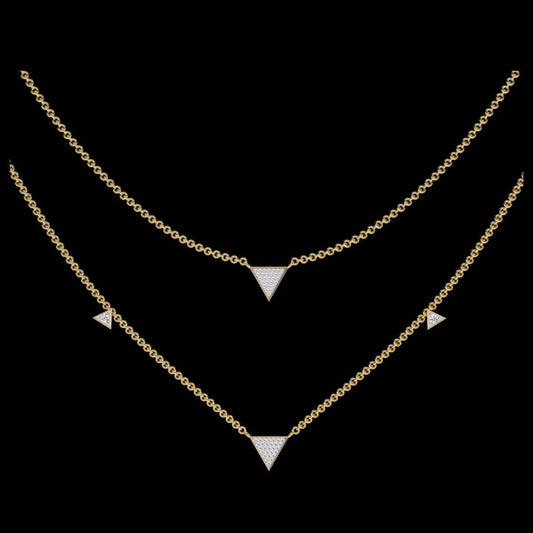 0.30 TCW Triangle Layered Round Cut Necklace Dainty Lab Diamond Studded Geometric Gift for Her