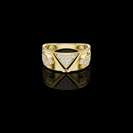 0.40 TCW Iconic Triangle Pave Design Round Lab Grown Diamond with Bezel Accents Statement Ring Modern Jewelry