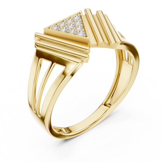 Round Cut Men's Pyramid Shield Crest Wedding Ring - view 4
