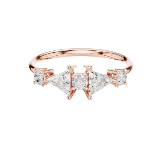 0.65 TCW Modern Lab Grown Ring with Central Round Diamond and Triangle Cut Diamond Accents