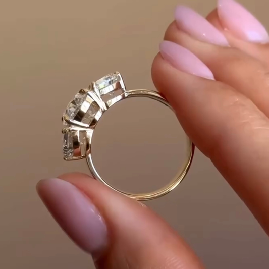 Oval Cut Three Stone Moissanite Engagement Ring - view 3