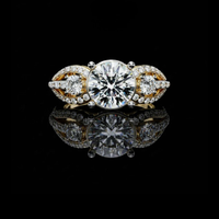 2.00 CT Tri-Stone Moissanite Grown Round Cut Diamond Ring with Gold and Pave Accents