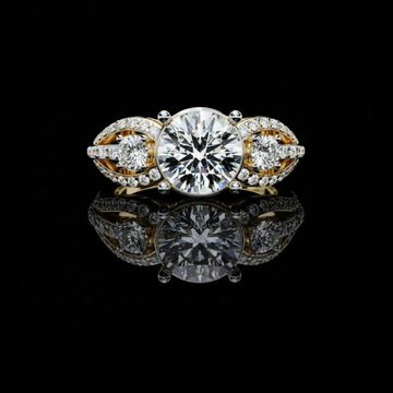 2.00 CT Tri-Stone Moissanite Grown Round Cut Diamond Ring with Gold and Pave Accents