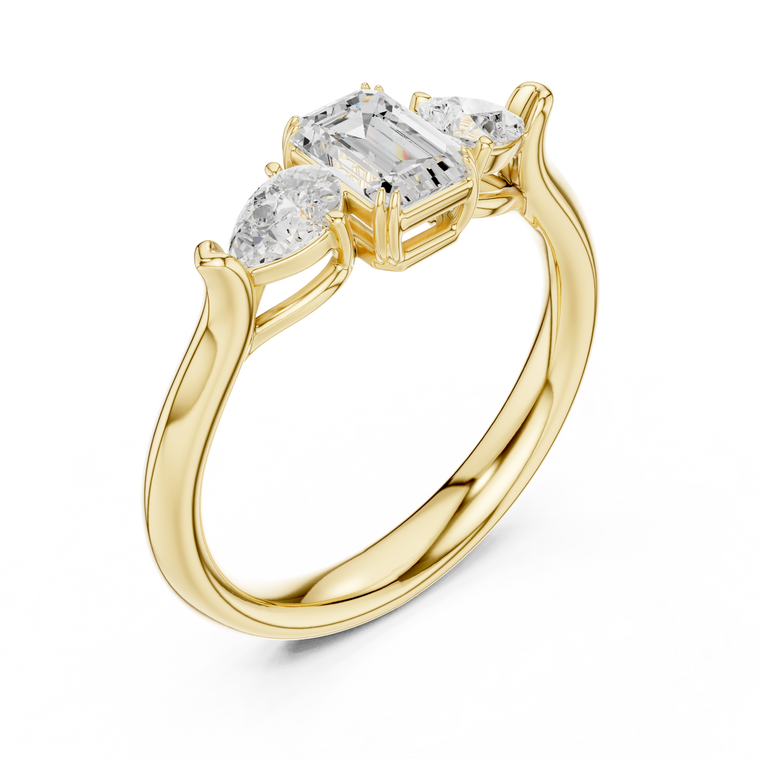Emerald Cut Moissanite Ring With Trillion Side Stones - view 2